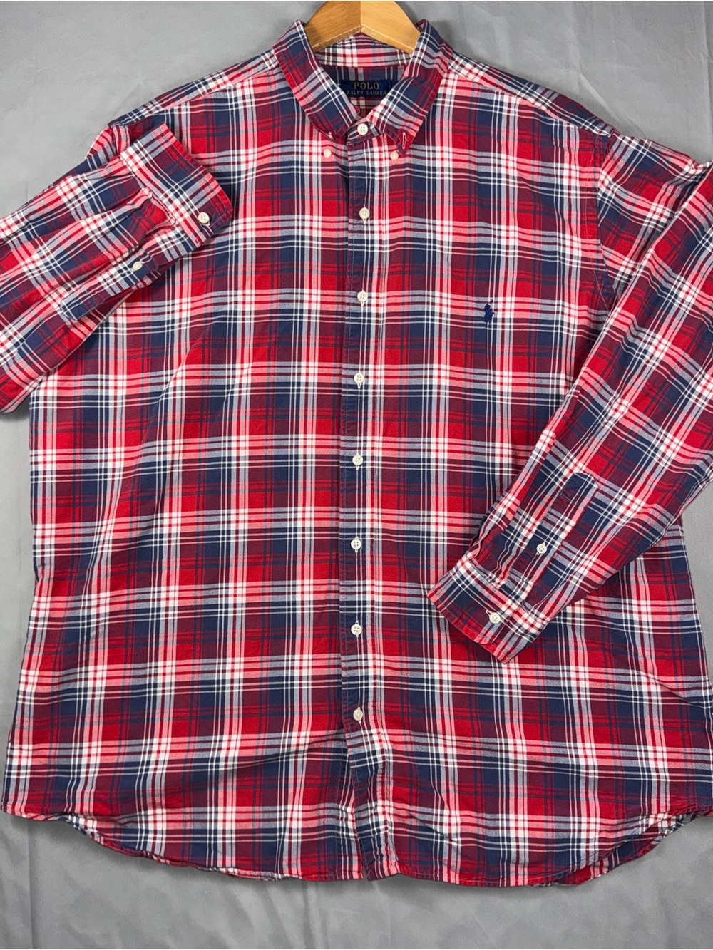Polo Ralph Lauren Shirt Men's Size 2XLT Plaid Button Down Red Navy White